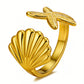 Starfish And Seashell Ring, 18K Gold Plated Steel