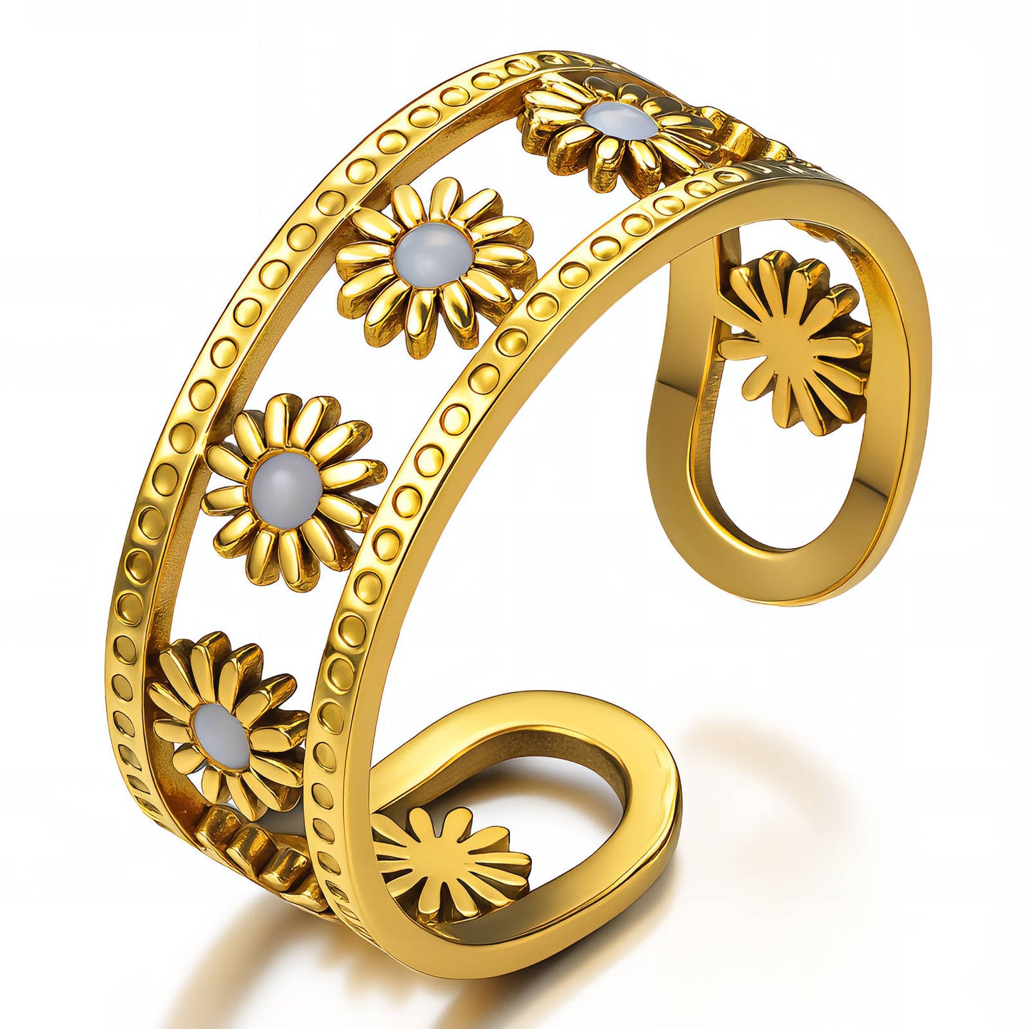 Flower Meadow Ring, 18K Gold Plated Steel