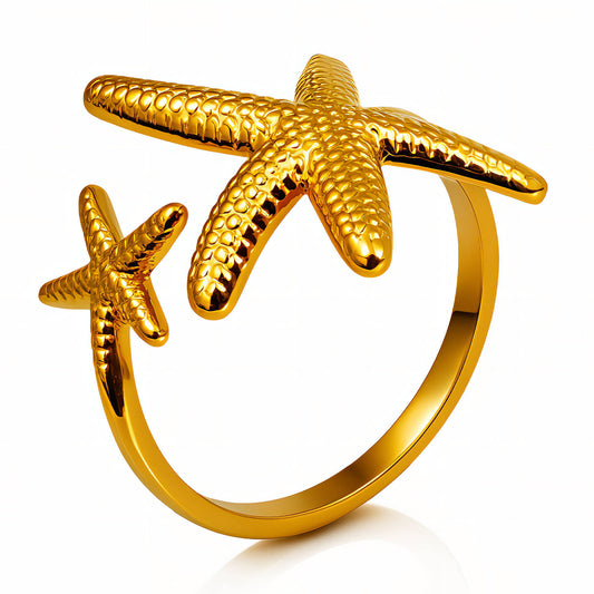 Starfish Ring, 18K Gold Plated Steel