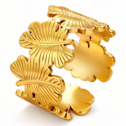 Leaves Ring, 18K Gold Plated Steel