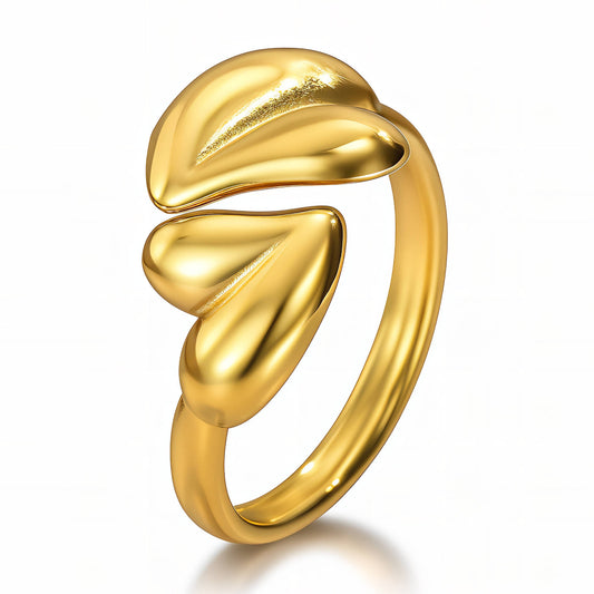 Hearts Ring, 18K Gold Plated Steel