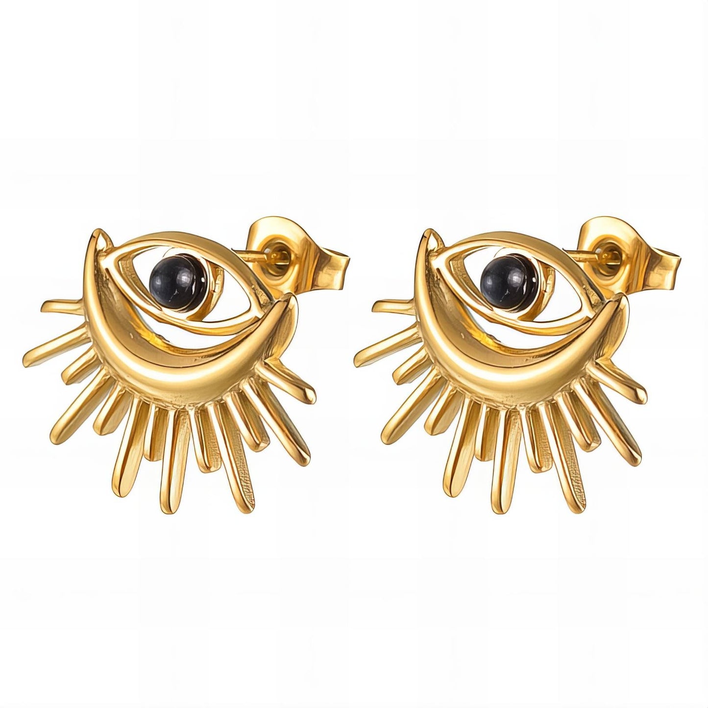 Evil Eyes Earrings, 18K Gold Plated Steel