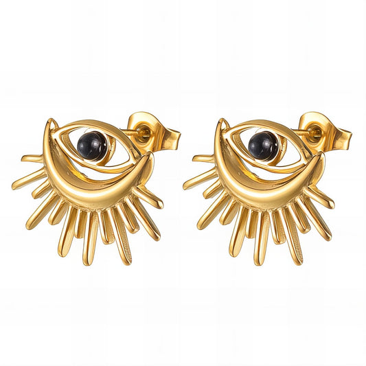 Evil Eyes Earrings, 18K Gold Plated Steel