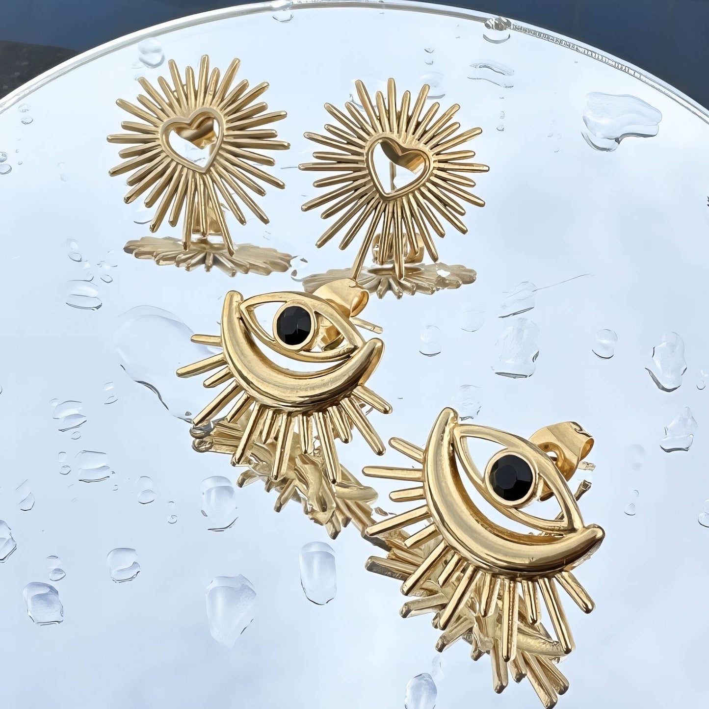 Evil Eyes Earrings, 18K Gold Plated Steel