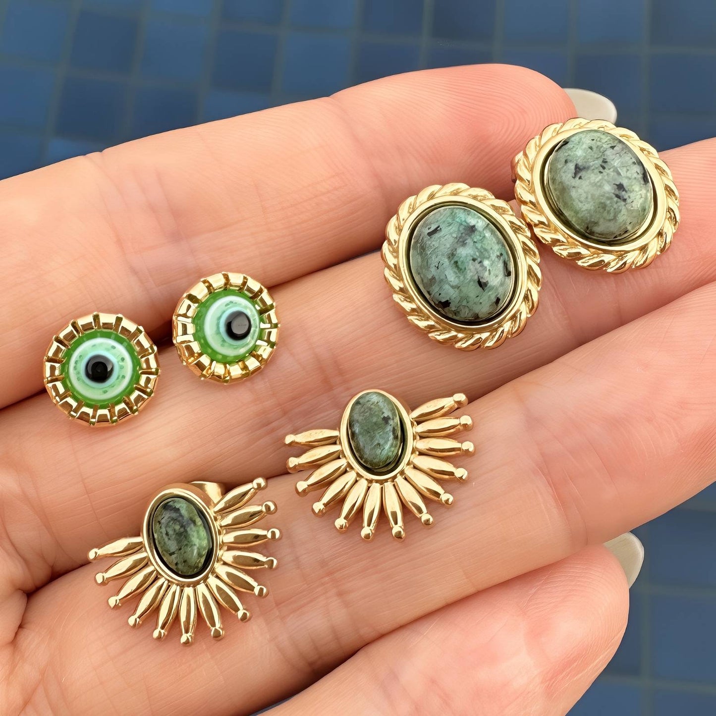 Earrings, 18K Gold Plated Steel