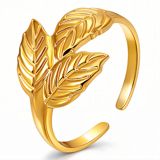 Leaf Ring, 18K Gold Plated Steel