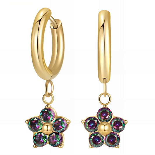 Flowers Earrings, 18K Gold Plated Steel