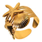 Starfish and Seashell Ring, 18K Gold Plated Steel