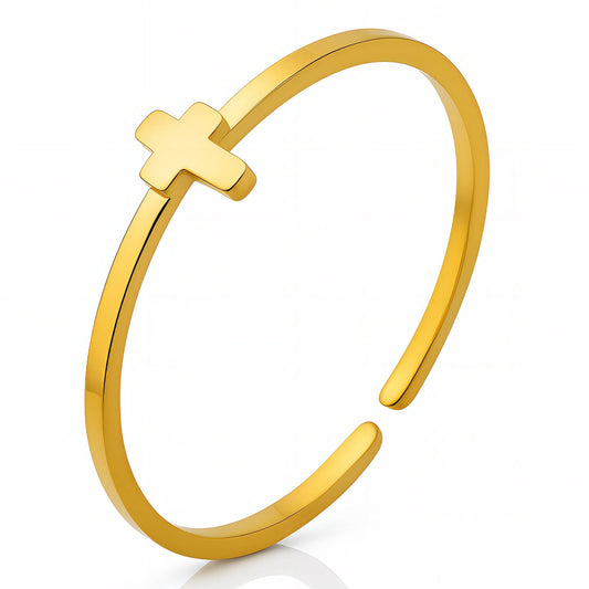 Cross Ring, 18K Gold Plated Steel