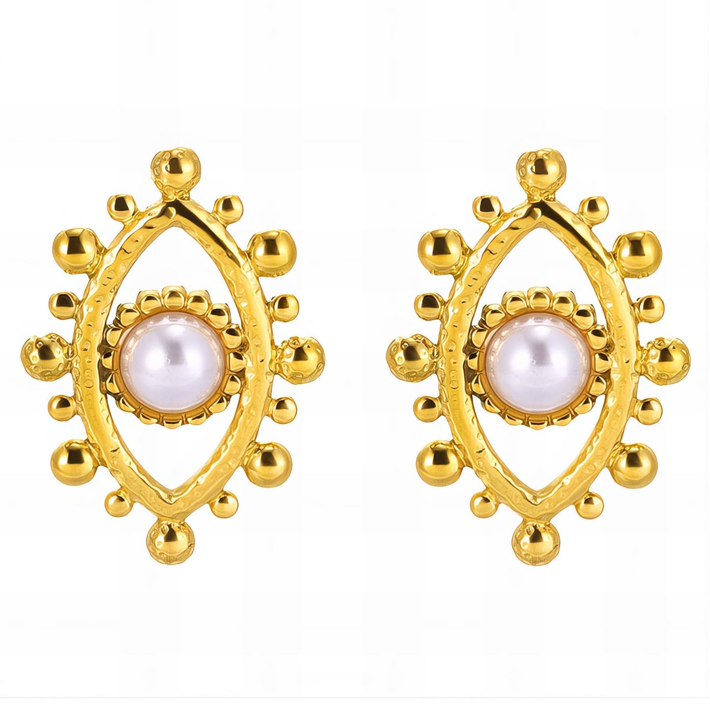 Evil Eyes Earrings, 18K Gold Plated Steel