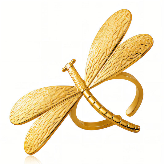 Dragonfly Ring, 18K Gold Plated Steel