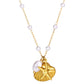 Starfish And Seashell Necklace, 18K Gold Plated Steel