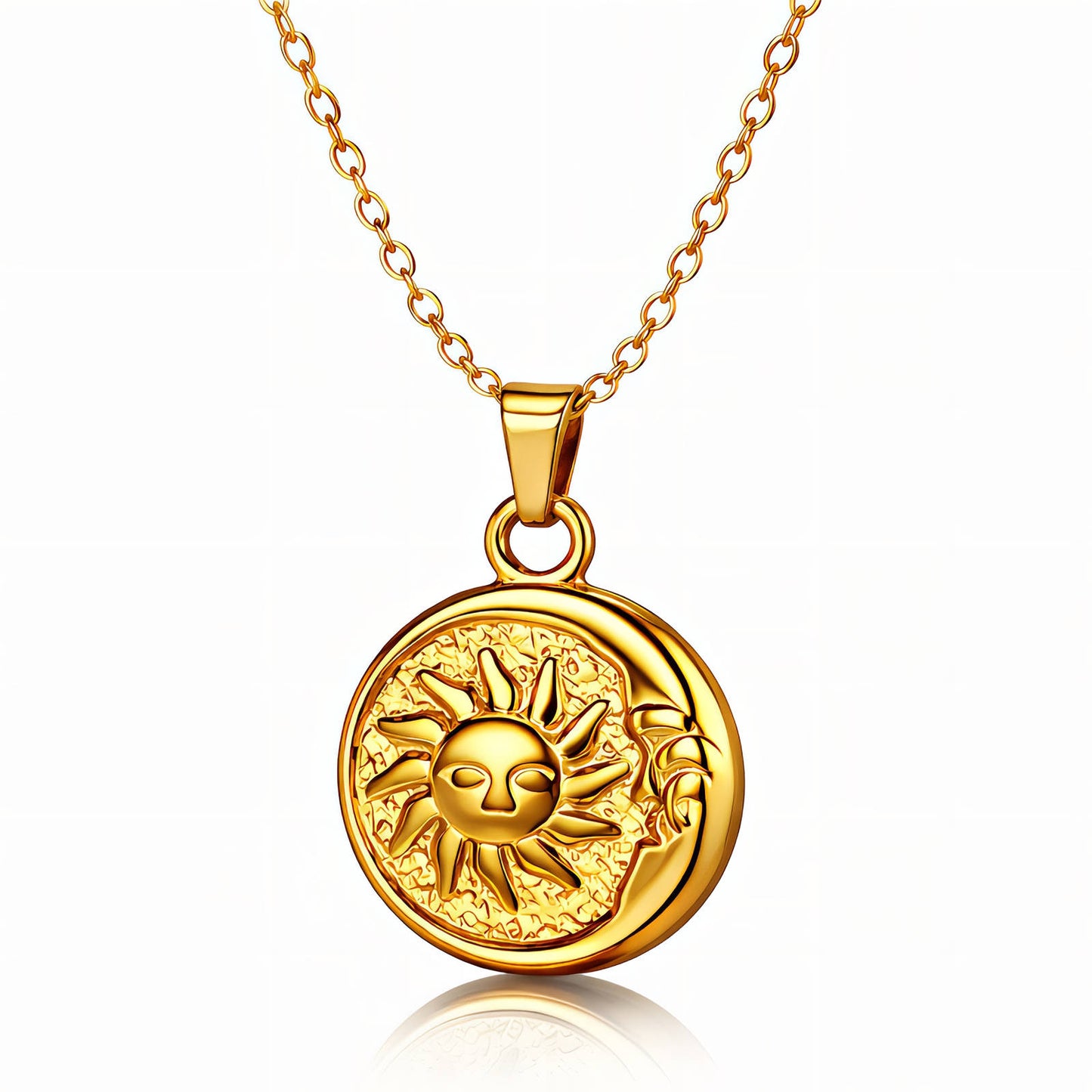 Sun and Moon Necklace, 18K Gold Plated Steel