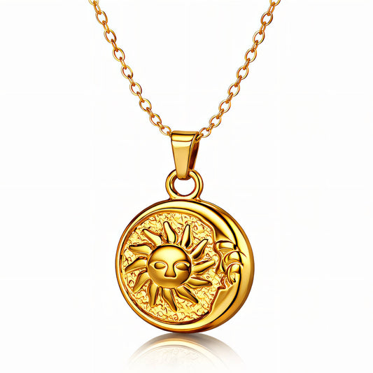 Sun and Moon Necklace, 18K Gold Plated Steel