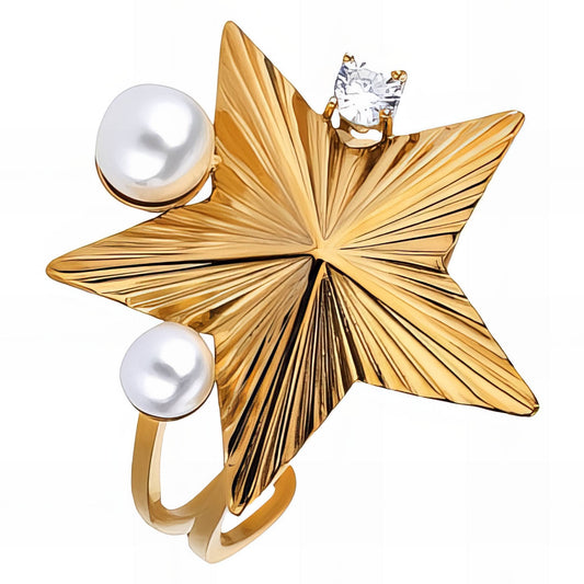 Star Ring, 18K Gold Plated Steel