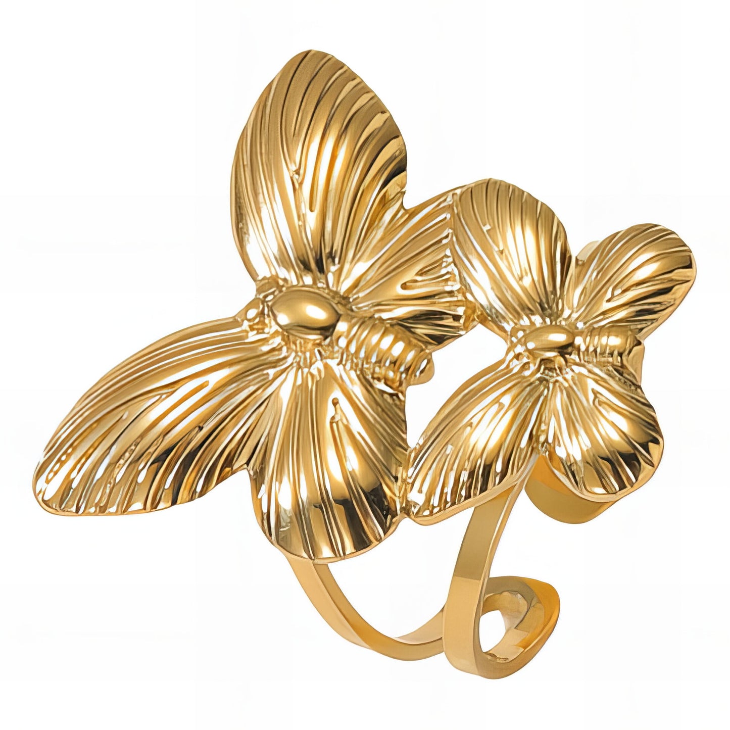 Butterflies Ring, 18K Gold Plated Steel