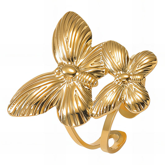 Butterflies Ring, 18K Gold Plated Steel