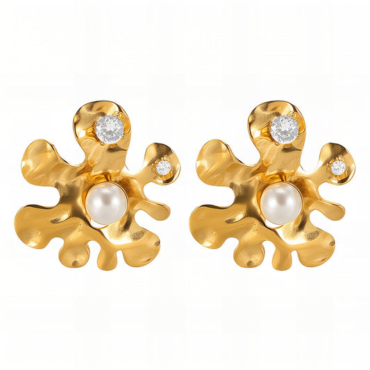 Earrings, 18K Gold Plated Steel