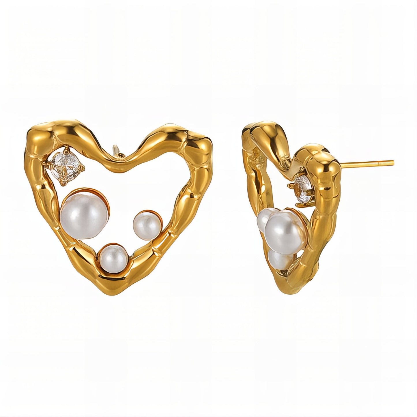 Hearts Earrings, 18K Gold Plated Steel