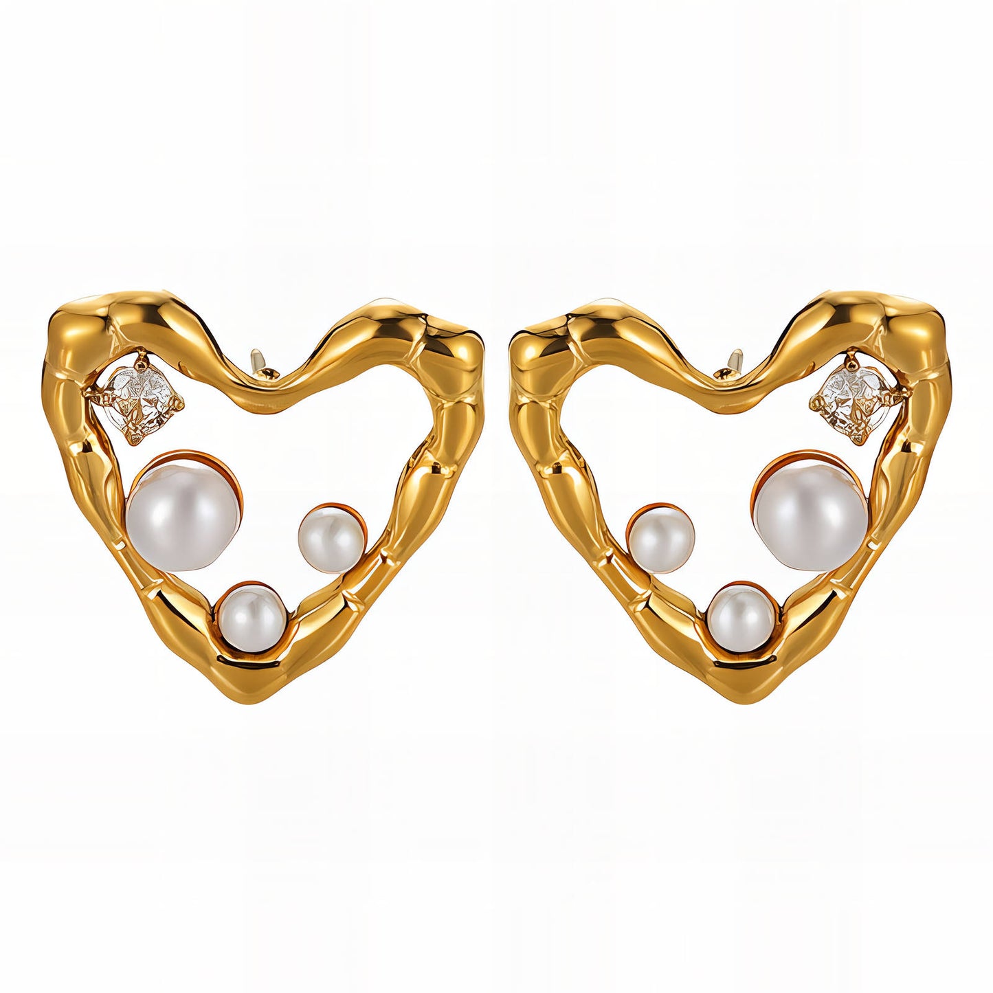 Hearts Earrings, 18K Gold Plated Steel