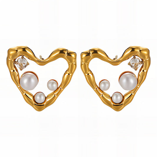 Hearts Earrings, 18K Gold Plated Steel