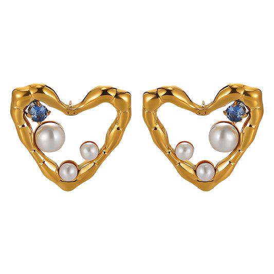 Hearts Earrings, 18K Gold Plated Steel