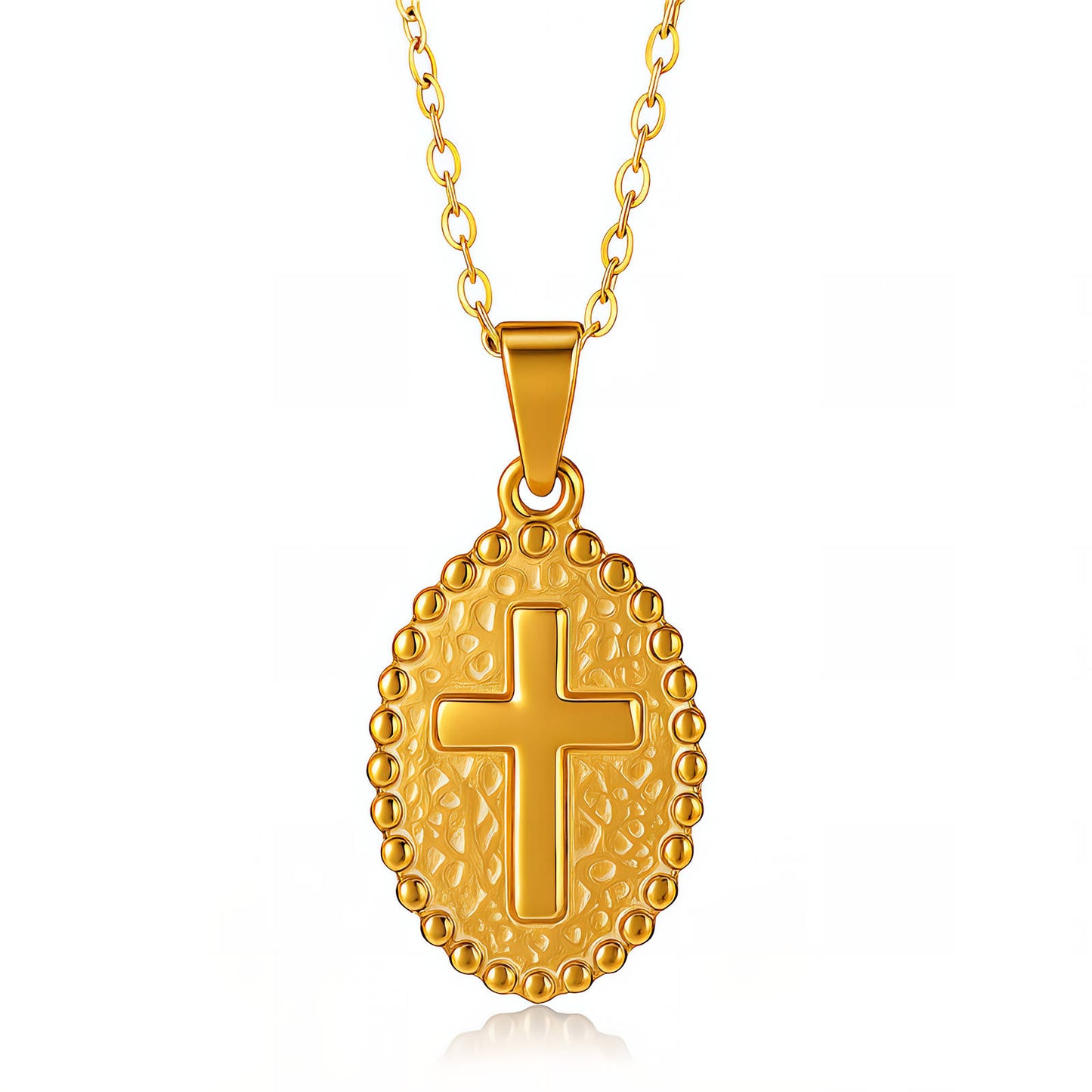 Cross Necklace, 18K Gold Plated Steel