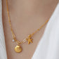 Starfish and Seashell Necklace, 18K Gold Plated Steel
