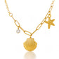 Starfish and Seashell Necklace, 18K Gold Plated Steel