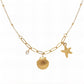 Starfish and Seashell Necklace, 18K Gold Plated Steel