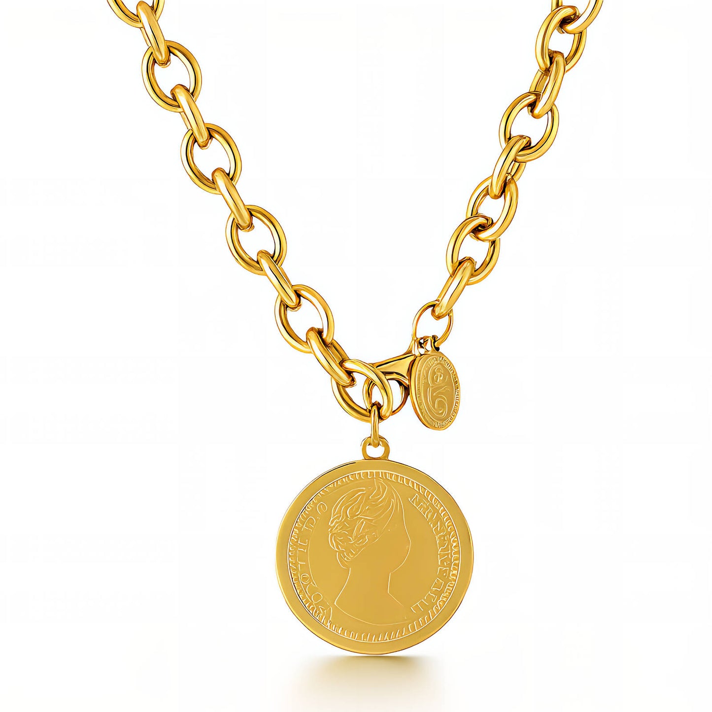 Coin Necklace, 18K Gold Plated Steel