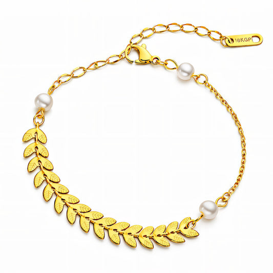 Leaves Anklet, 18K Gold Plated Steel