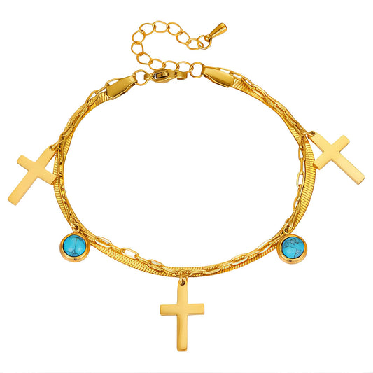 Crosses Bracelet, 18K Gold Plated Steel