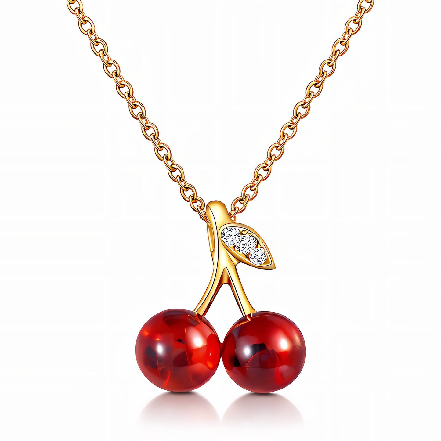 Cherry Necklace, 18K Gold Plated Steel
