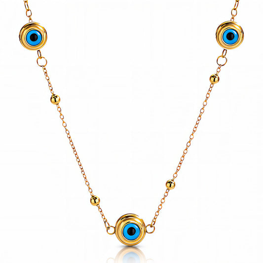 Evil eye Necklace, 18K Gold Plated Steel