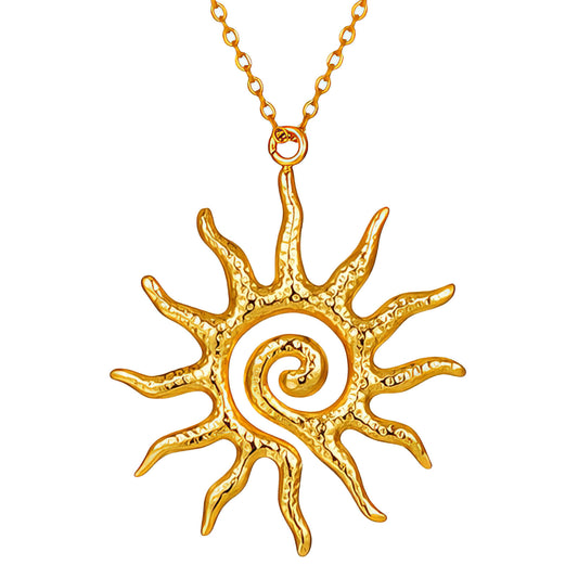 Sun Necklace, 18K Gold Plated Steel