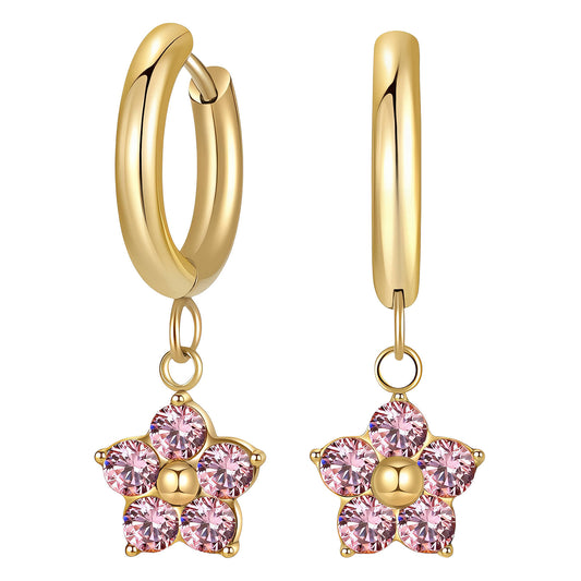 Flowers Earrings, 18K Gold Plated Steel