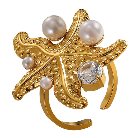 Starfish Ring, 18K Gold Plated Steel
