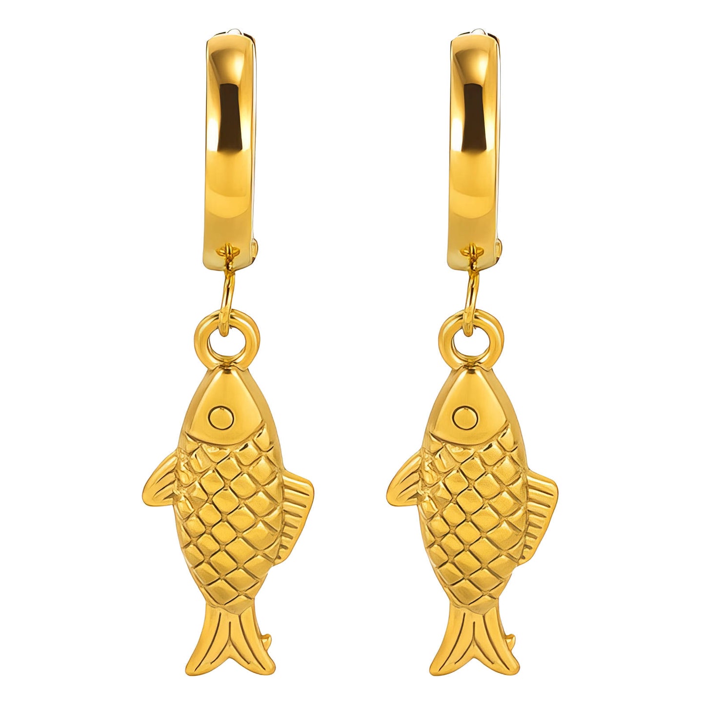 Fish Earrings, 18K Gold Plated Steel