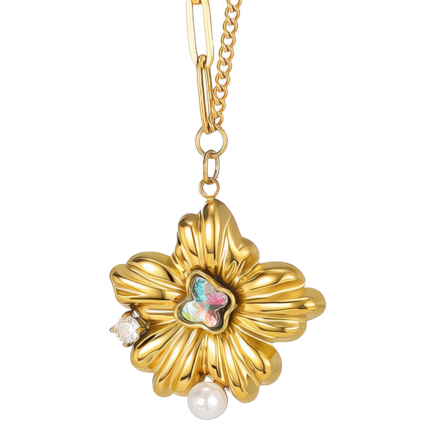 Flower Necklace, 18K Gold Plated Steel