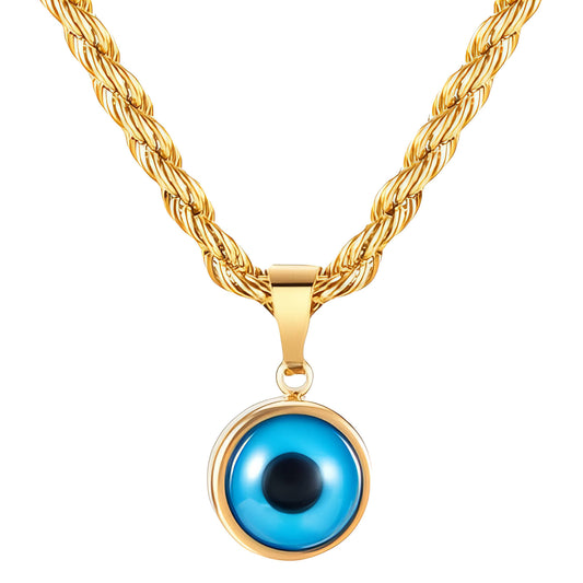 Evil Eye Necklace, 18K Gold Plated Steel