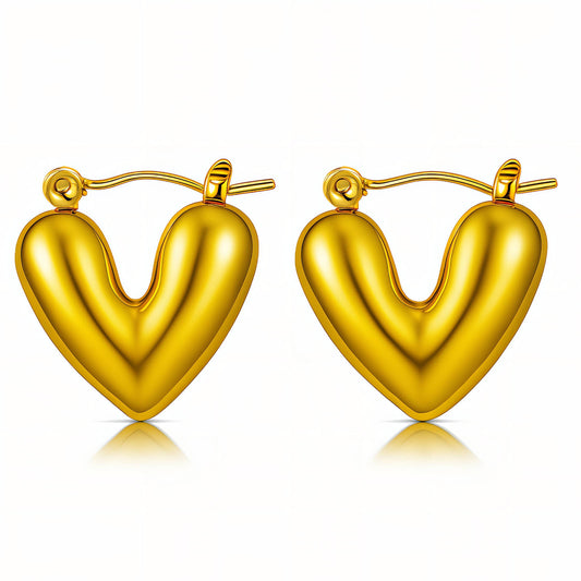 Hearts Earrings, 18K Gold Plated Steel
