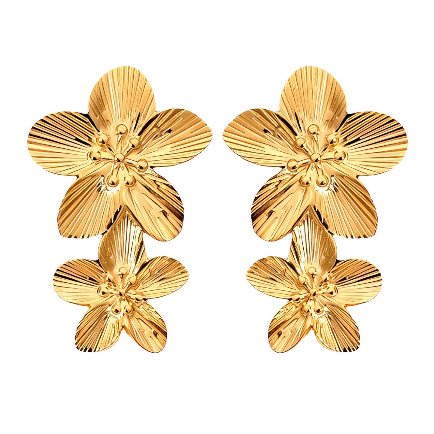 Flowers Earrings, 18K Gold Plated Steel