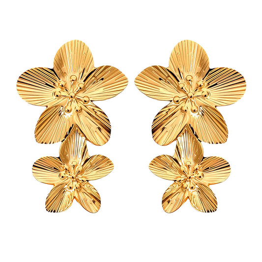 Flowers Earrings, 18K Gold Plated Steel