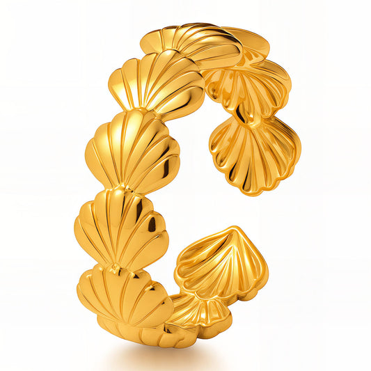 Seashells Ring, 18K Gold Plated Steel