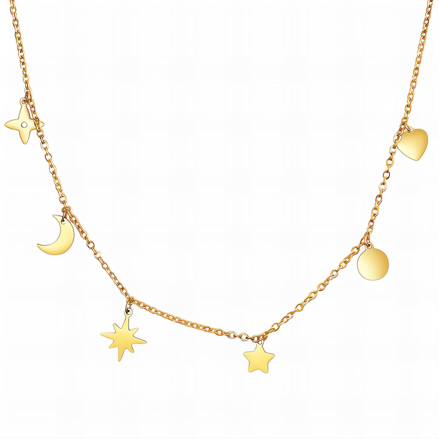 Crescent And Star Necklace, 18K Gold Plated Steel