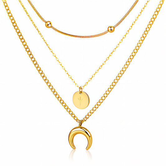 Crescent And Star Necklace, 18K Gold Plated Steel