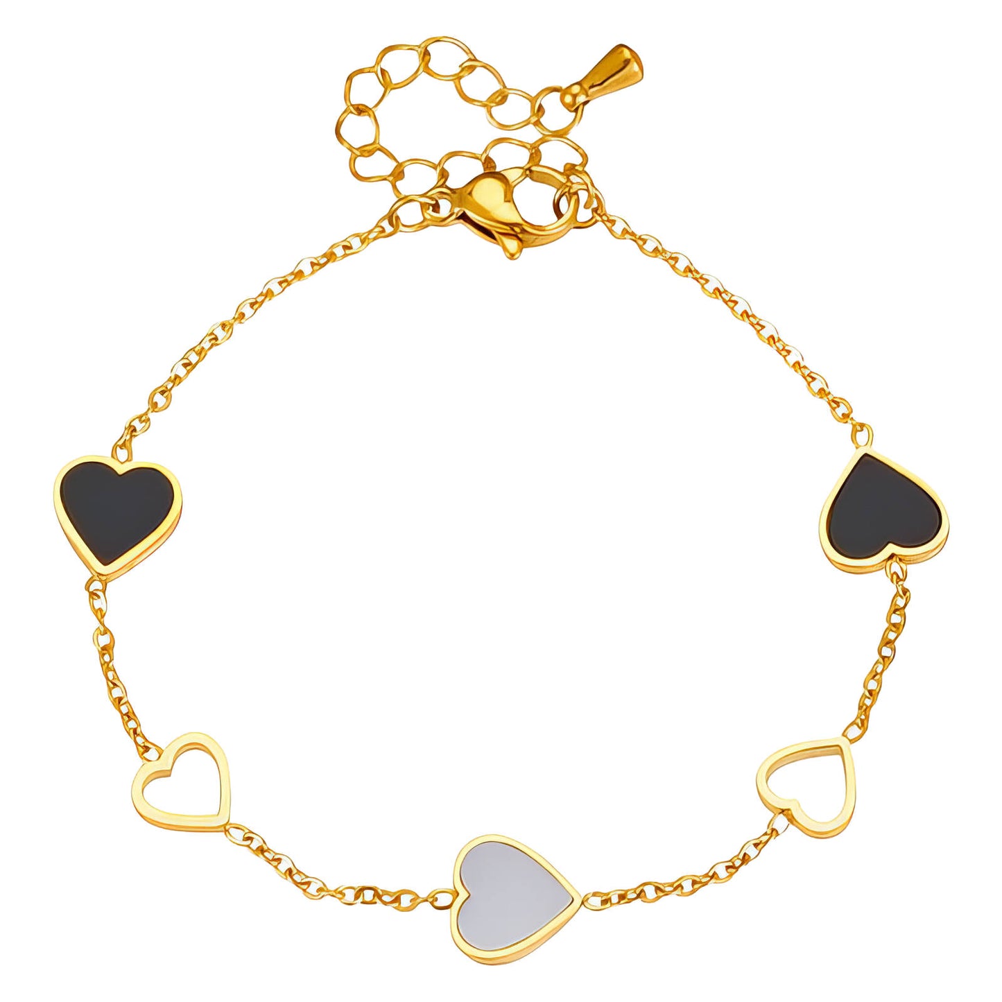 Hearts Bracelet, 18K Gold Plated Steel