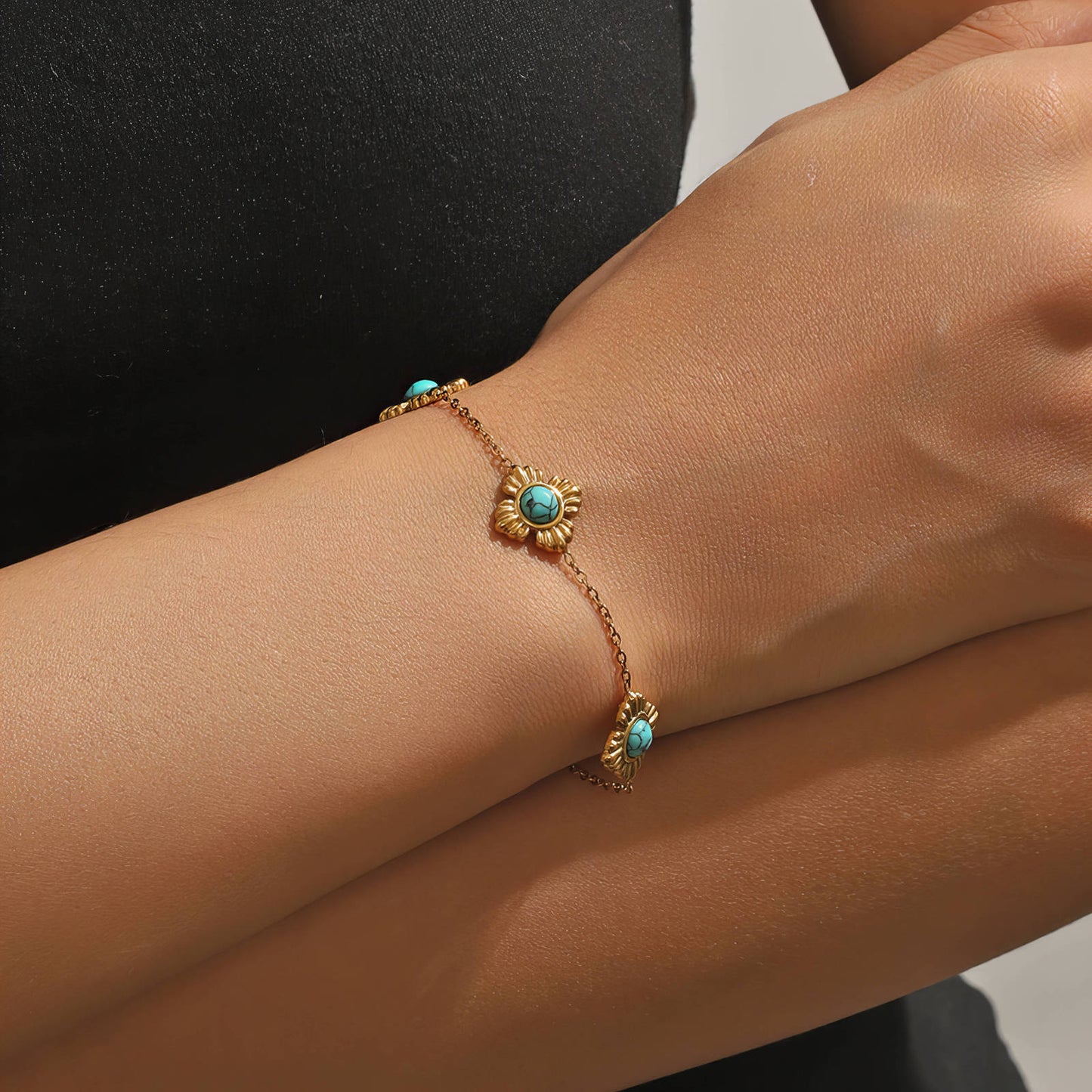 Flower Meadow Bracelet, 18K Gold Plated Steel