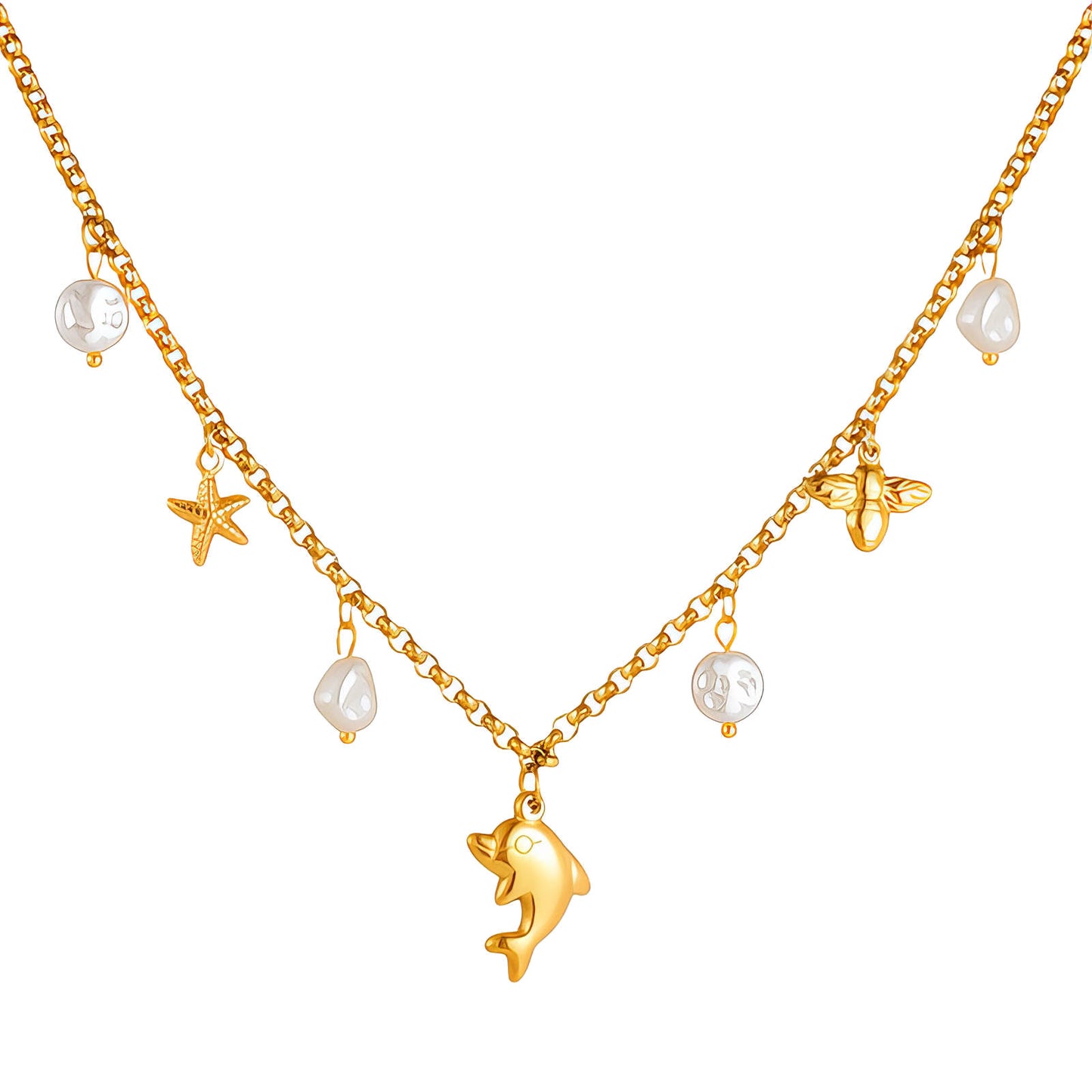 Dolphin Necklace, 18K Gold Plated Steel